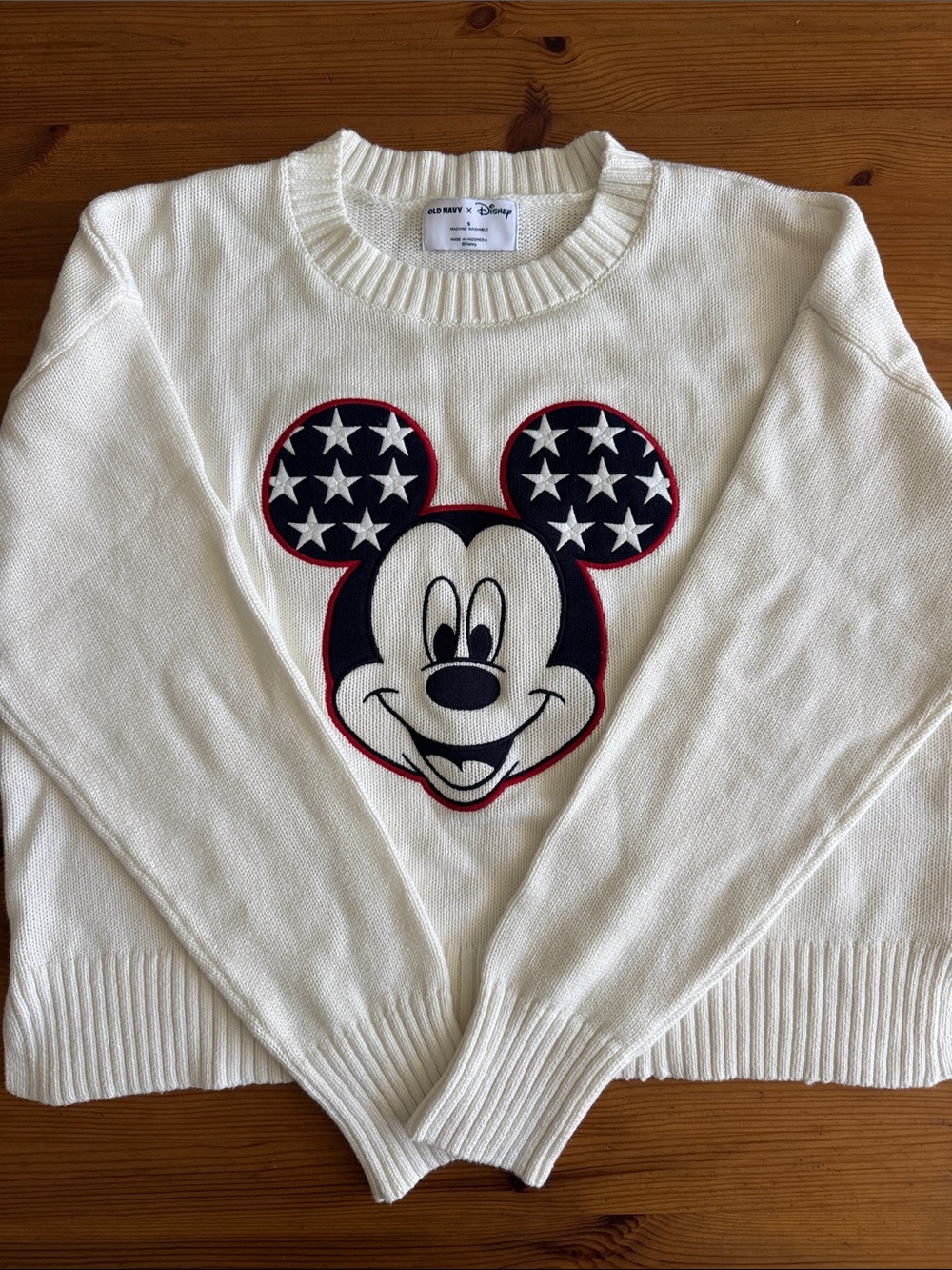 Old Navy x Disney Mickey Americana Knit Crewneck Sweater - White